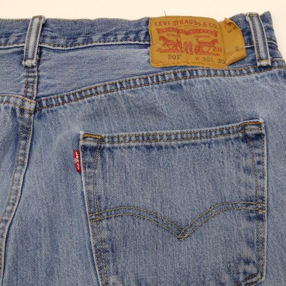 Levi's 501 Vintage Button Fly Blue Jeans 36x29 Red Tag Top Button #3757 EUC - Picture 6 of 7